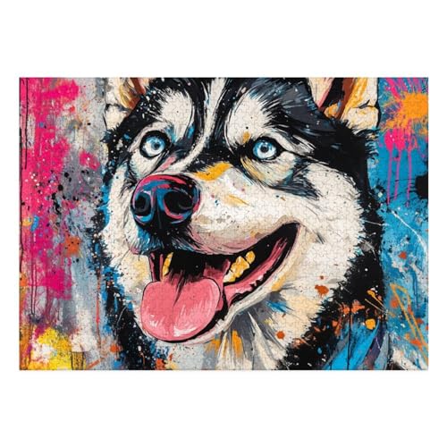 Siberian Husky Puzzle 1000 Teile Schwer Puzzle Spielzeug Lernspiel Impossible Herausforderungsspielzeug Für Erwachsene Kinder 70x50cm von BCAKDBDOE