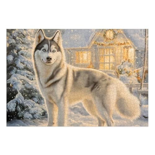 Siberian Husky Puzzle 1000 Teile Schwer Puzzle Spielzeug Pädagogisches Spiel Impossible Herausforderung Spielzeug Für Erwachsene Und Kinder in Bewährter 38x26cm von BCAKDBDOE