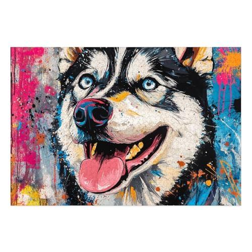 Siberian Husky Puzzle 1000-teilige Schwer Puzzle Spielzeug Lernspiel Impossible Herausforderungsspielzeug Für Erwachsene Kinder 38x26cm von BCAKDBDOE