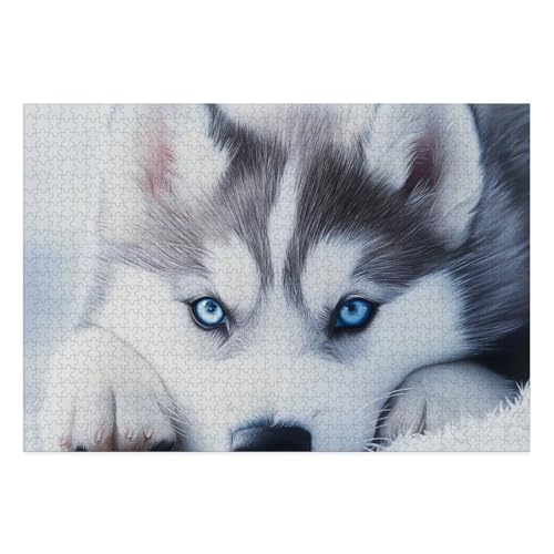 Siberian Husky Puzzle 1000-teilige Schwer Puzzle Spielzeug Lernspiel Impossible Herausforderungsspielzeug Für Erwachsene Und Kinder Ab 14 Jahren 38x26cm von BCAKDBDOE