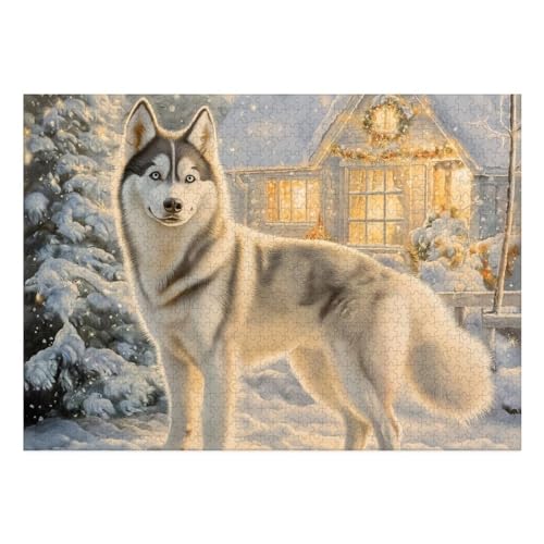 Siberian Husky Puzzle 1000-teilige Schwer Puzzle Spielzeug Pädagogisches Spiel Impossible Herausforderung Spielzeug Für Erwachsene Und Kinder Ab 14 Jahren 70x50cm von BCAKDBDOE