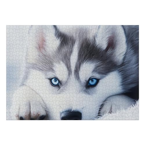 Siberian Husky Puzzles 1000-teilige Schwer Puzzle Spielzeug Lernspiel Impossible Herausforderungsspielzeug Für Erwachsene Und Kinder in Bewährter 70x50cm von BCAKDBDOE