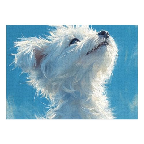West Highland White Terrier Puzzles 1000 Teile Schwer Puzzle Spielzeug Lernspiel Impossible Herausforderung Spielzeug Für Erwachsene Kinder 70x50cm von BCAKDBDOE