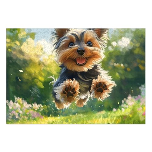 Yorkshire Terrier Puzzle 1000-teilige Schwer Puzzle Spielzeug Lernspiel Impossible Herausforderung Spielzeug Für Erwachsene Und Kinder Ab 14 Jahren 38x26cm von BCAKDBDOE