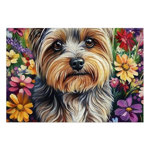 Yorkshire Terrier Puzzle 1000-teilige Schwer Puzzle Spielzeug Lernspiel Impossible Herausforderung Spielzeug Für Erwachsene Und Kinder Ab 14 Jahren 38x26cm von BCAKDBDOE