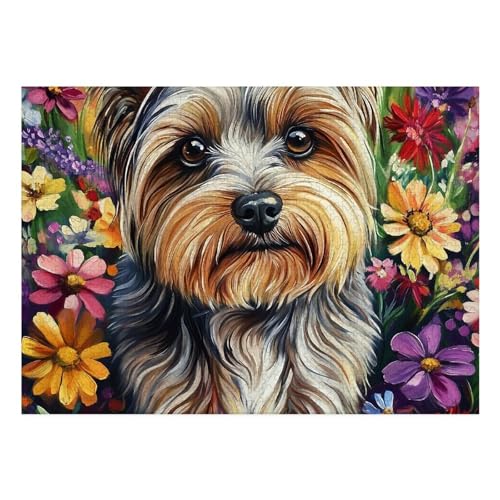 Yorkshire Terrier Puzzle 1000-teilige Schwer Puzzle Spielzeug Pädagogisches Spiel Impossible Herausforderung Spielzeug Für Erwachsene Kinder 70x50cm von BCAKDBDOE