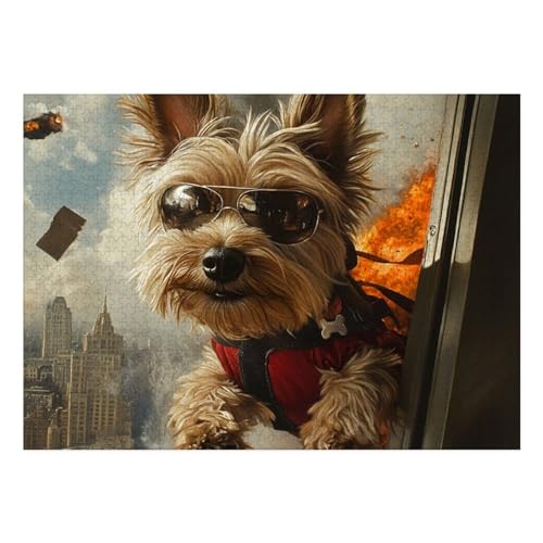 Yorkshire Terrier Puzzles 1000-teilige Schwer Puzzle Spielzeug Lernspiel Impossible Herausforderungsspielzeug Für Erwachsene Kinder 70x50cm von BCAKDBDOE