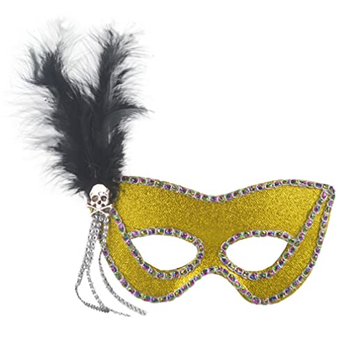 BCATTAW Feder-Halbgesichtsmaske, gelbe PVC-Maske, Party, Cosplay, Show, Requisite für Kinder und Erwachsene von BCATTAW