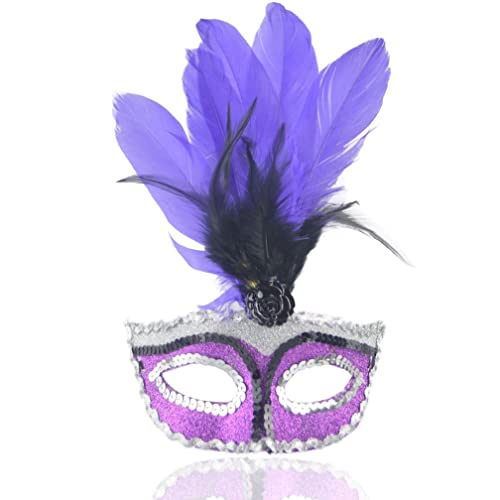 BCATTAW Halbe Gesichtsmaske mit violetten Federn, Halloween, Party, Venedig, Maskerade Maske für Damen BCATTAW Halbe Gesichtsmaske mit violetten Federn, Halloween, Party, Venedig, Maskerade Maske für Damen von BCATTAW