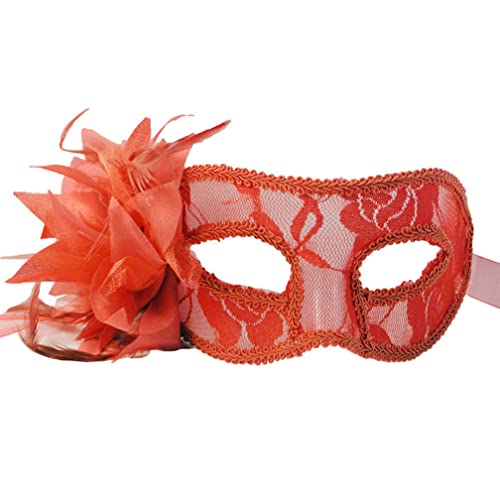 BCATTAW Rote Spitzenmaske mit Blumen-Dame, halbe Gesichtsmaske, Halloween, Cosplay, PVC-Maske BCATTAW Rote Spitzenmaske mit Blumen-Dame, halbe Gesichtsmaske, Halloween, Cosplay, PVC-Maske von BCATTAW