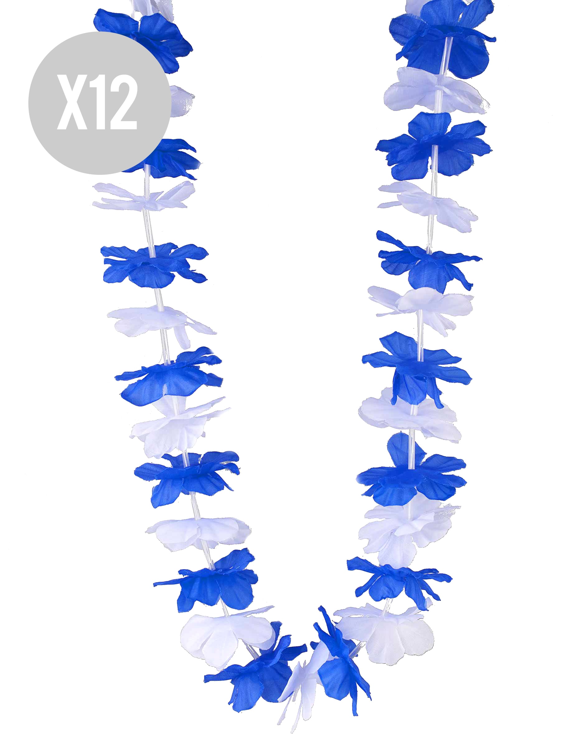 12 Hawaii-Blütenketten blau-weiß für Erwachsene 12 Hawaii-Blütenketten blau-weiß für Erwachsene von BCI