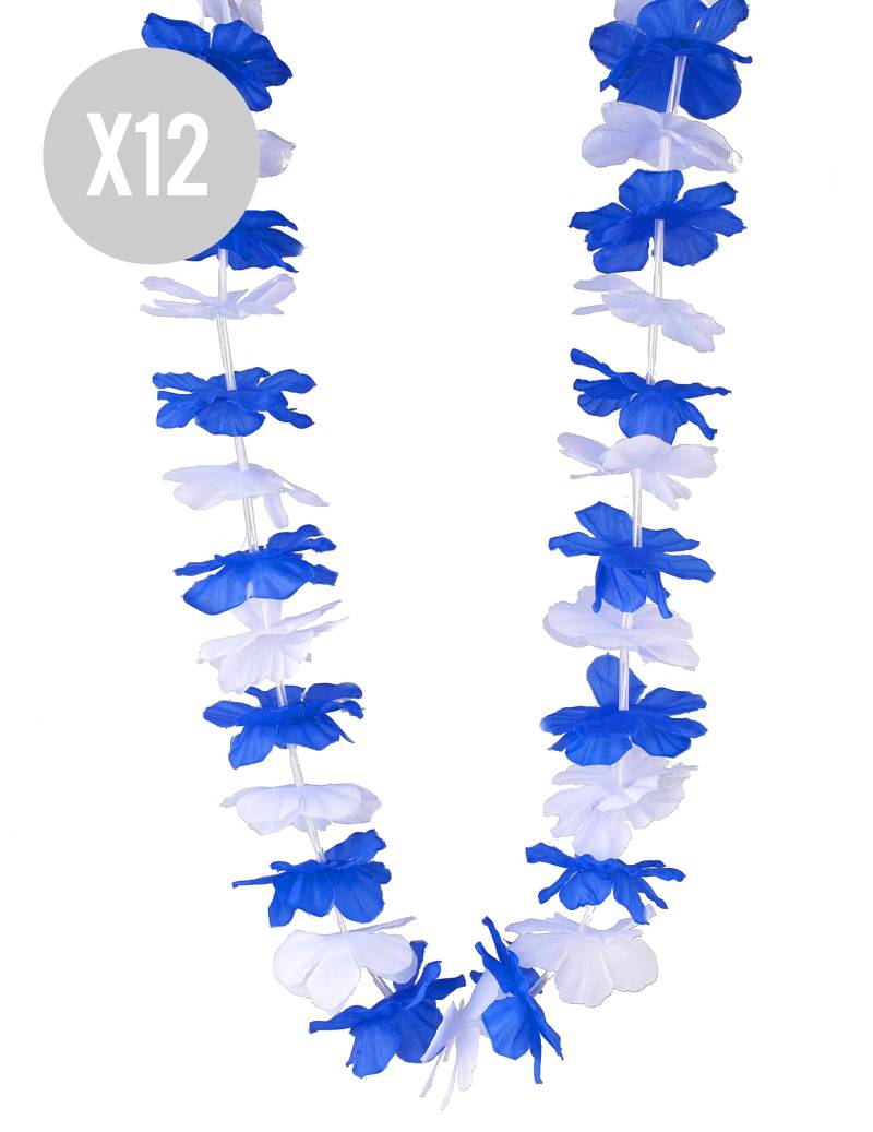 12 Hawaii-Blütenketten blau-weiß für Erwachsene 12 Hawaii-Blütenketten blau-weiß für Erwachsene von BCI