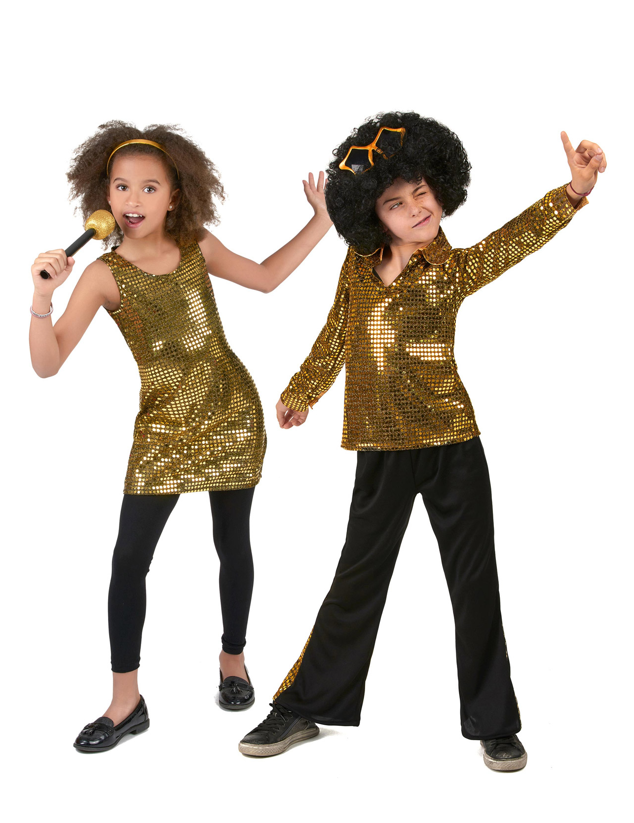 70er-Jahre-Paarkostüm für Kinder Disco Karneval schwarz-gold von BCI