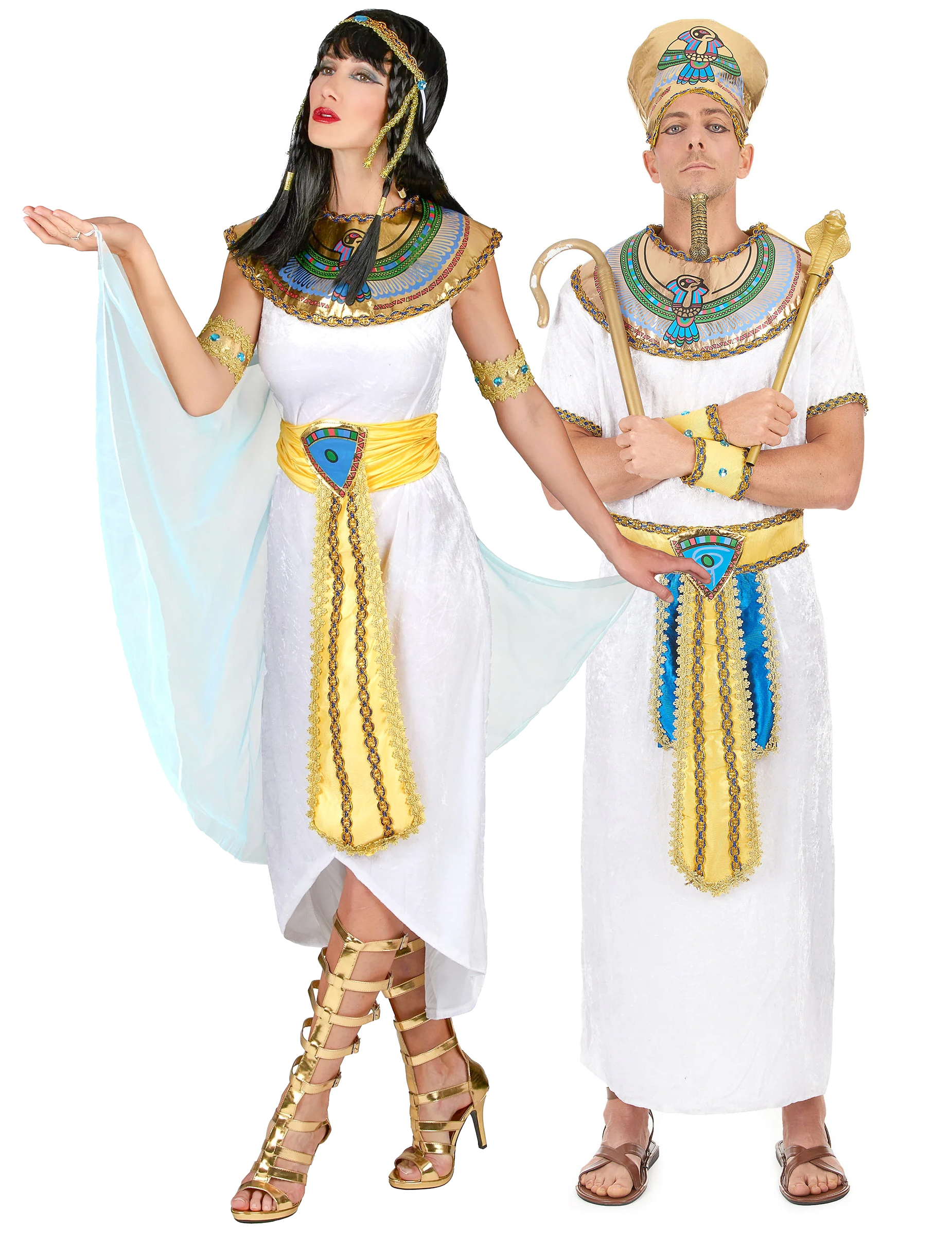Ägyptisches Pharaonenpaar - zwei Kostüme für Erwachsene Weiß mit Gold von BCI