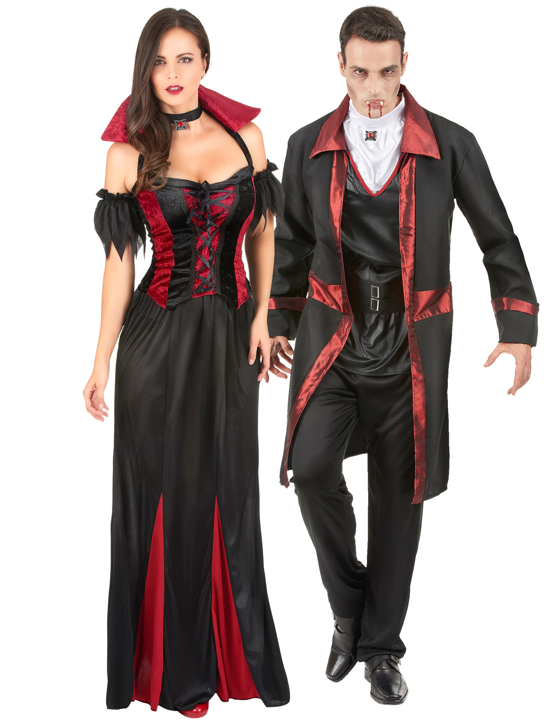 Barockes Vampir-Adelspaar Halloween-Paarkostüm für Erwachsene schwarz-rot-weiß von BCI