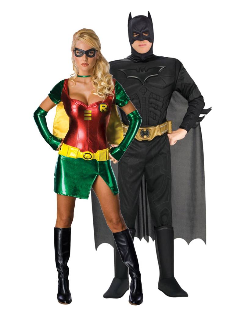Batman und Robin Kostümset für Paare schwarz-rot-grün von BCI