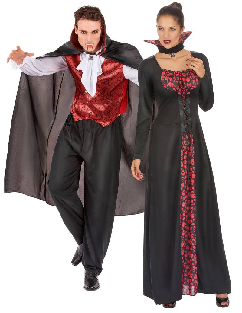 Blutdürstiges Vampirpärchen Halloween-Paarkostüm schwarz-rot-weiß von BCI
