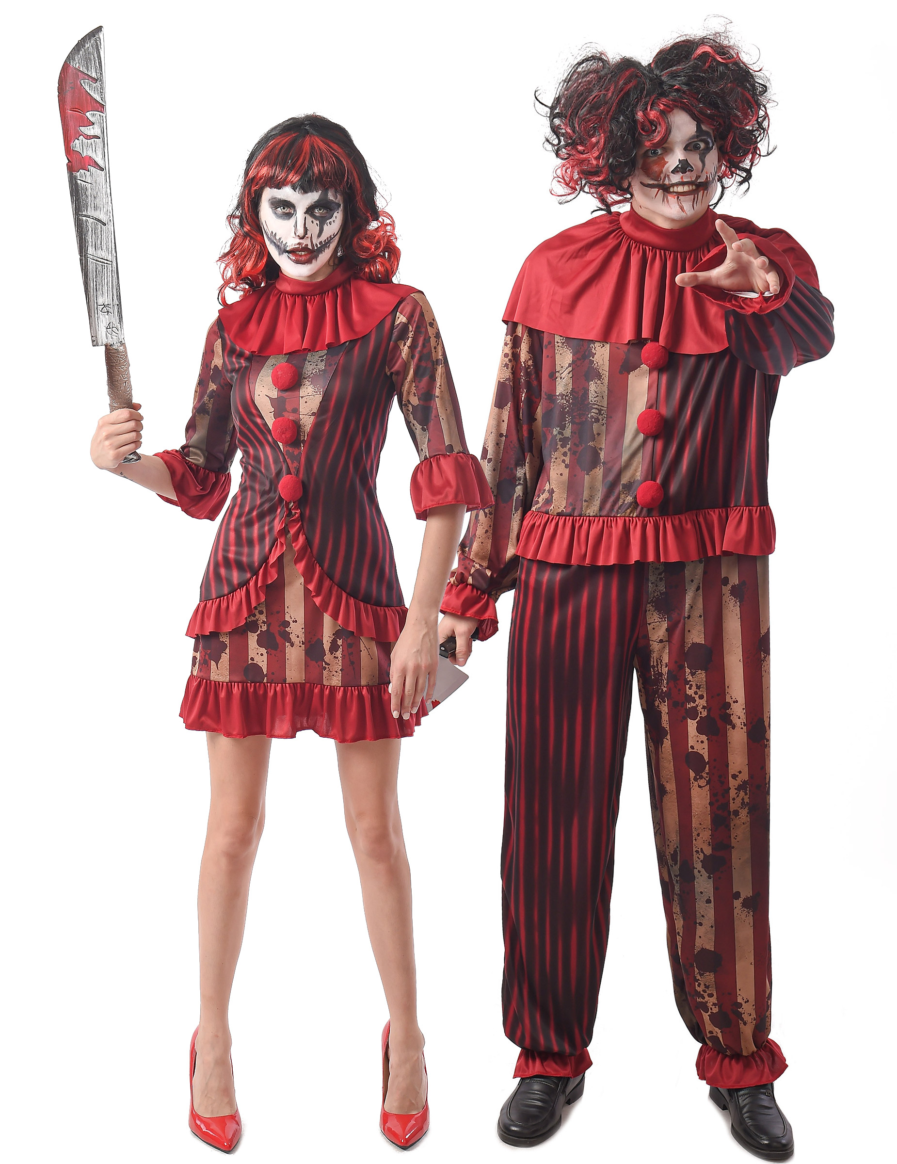 Blutiges Horrorclown-Pärchen Halloween-Paarkostüm rot-weiß von BCI