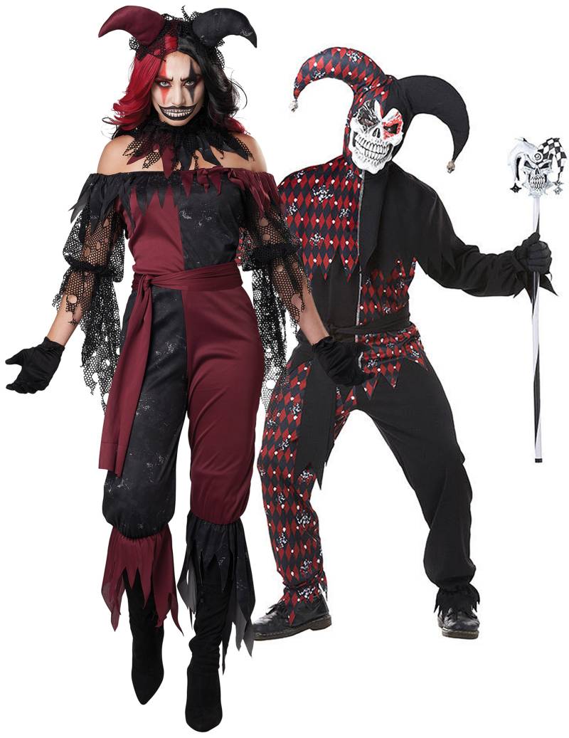 Böse Harlekins Halloween-Paarkostüm für Erwachsene schwarz-rot-weiß von BCI