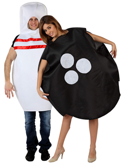 Bowlingkugel und Kegel - Paarkostüm für Mann und Frau - weiß/schwarz Bowlingkugel und Kegel - Paarkostüm für Mann und Frau - weiß/schwarz von BCI