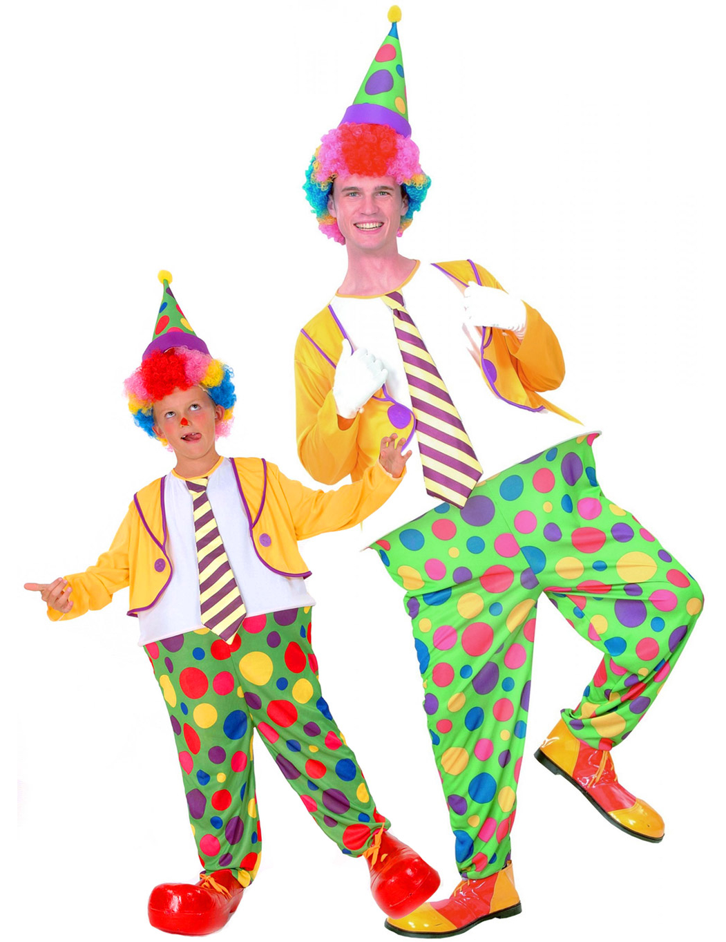 Clown-Paarkostüm für Vater und Sohn bunt Clown-Paarkostüm für Vater und Sohn bunt von BCI