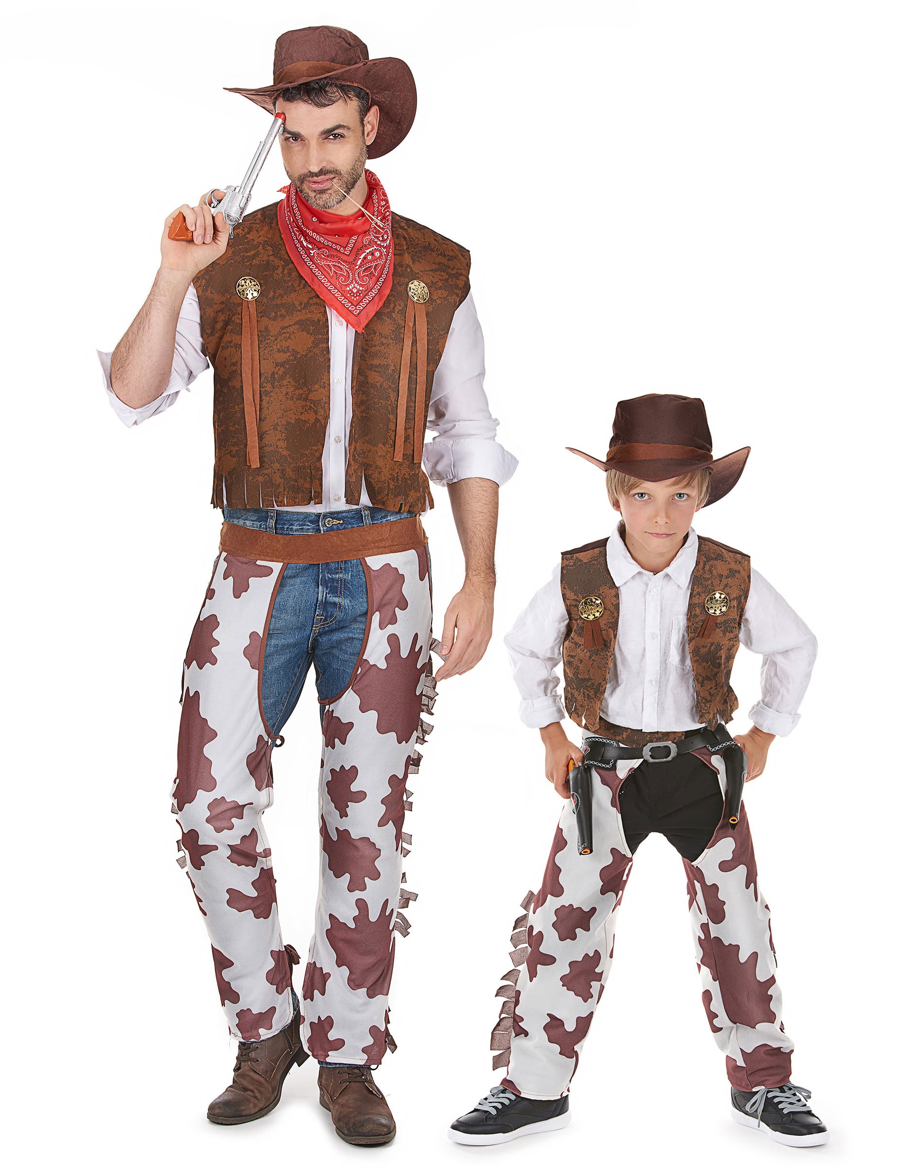 Cowboy Paarkostüm für Vater und Sohn braun-weiss Cowboy Paarkostüm für Vater und Sohn braun-weiss von BCI