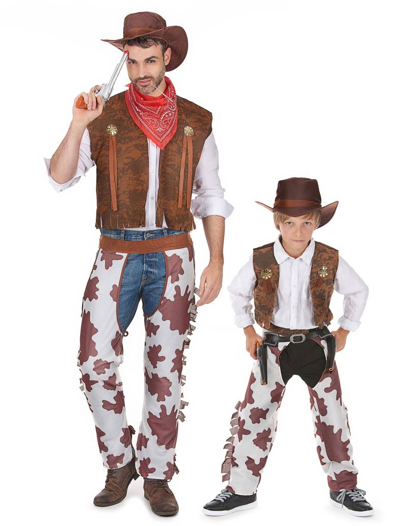 Cowboy Paarkostüm für Vater und Sohn braun-weiss von BCI