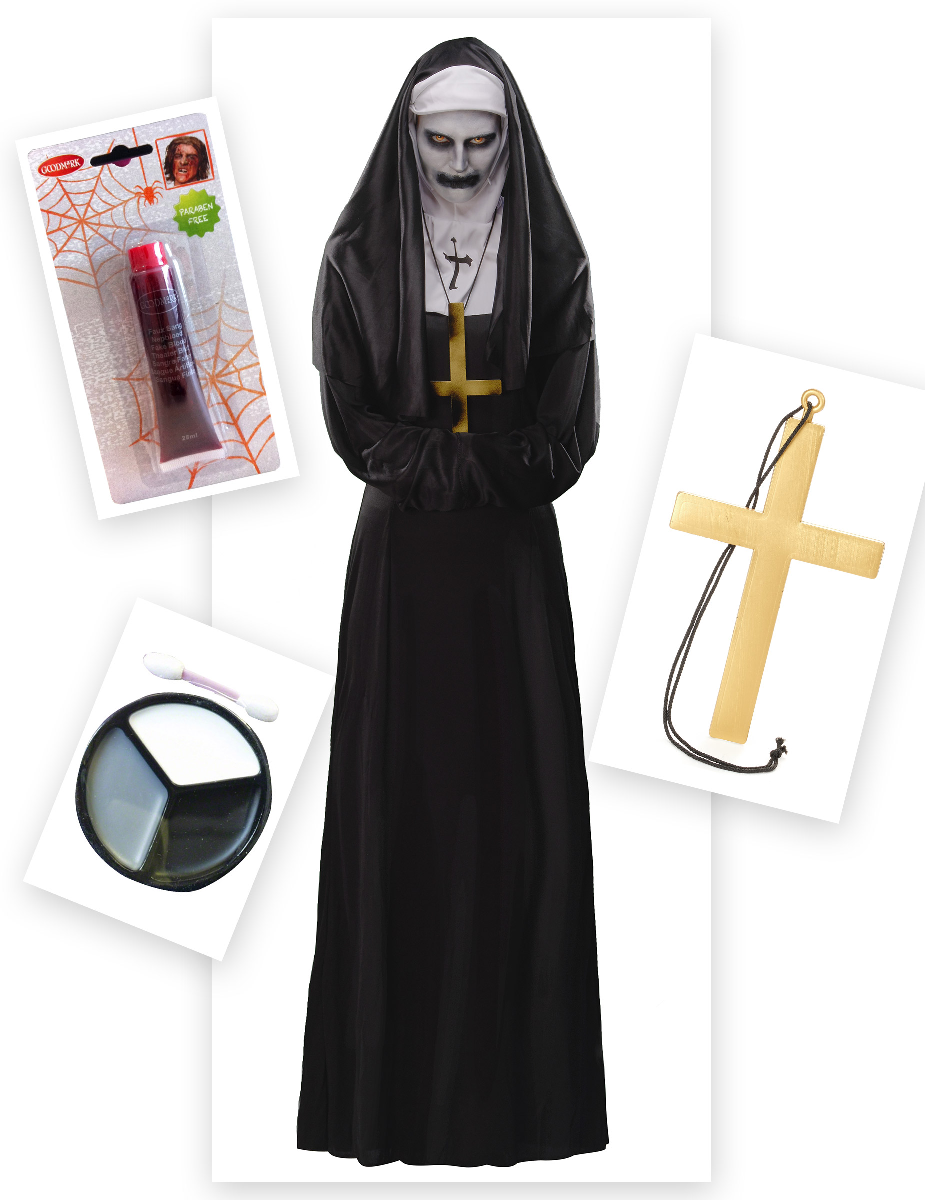 Diabolische Nonne Damenkostüm Halloweenkostüm 6-teilig schwarz-weiss von BCI