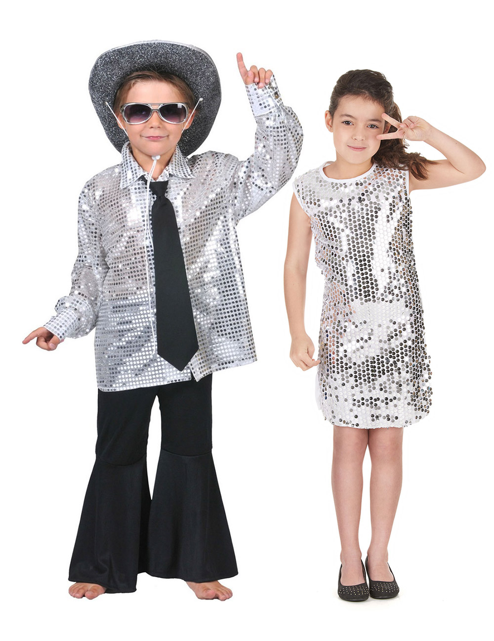 Disco-Paarkostüm für Kinder Fasching silber von BCI