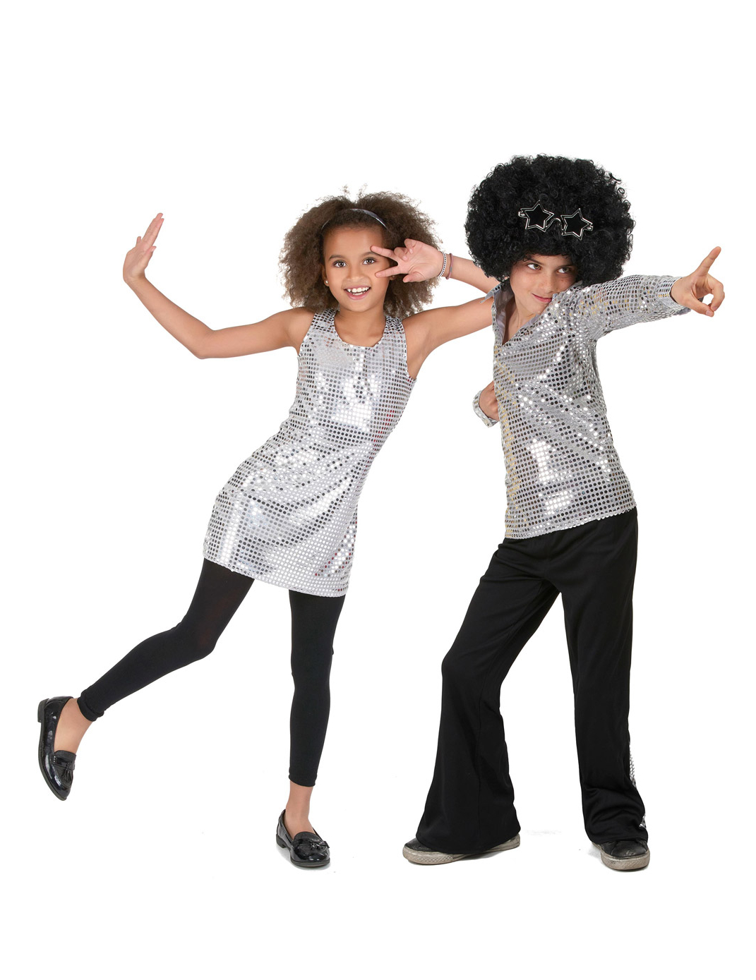 Disco-Paarkostüm für Kinder silber-schwarz Disco-Paarkostüm für Kinder silber-schwarz von BCI