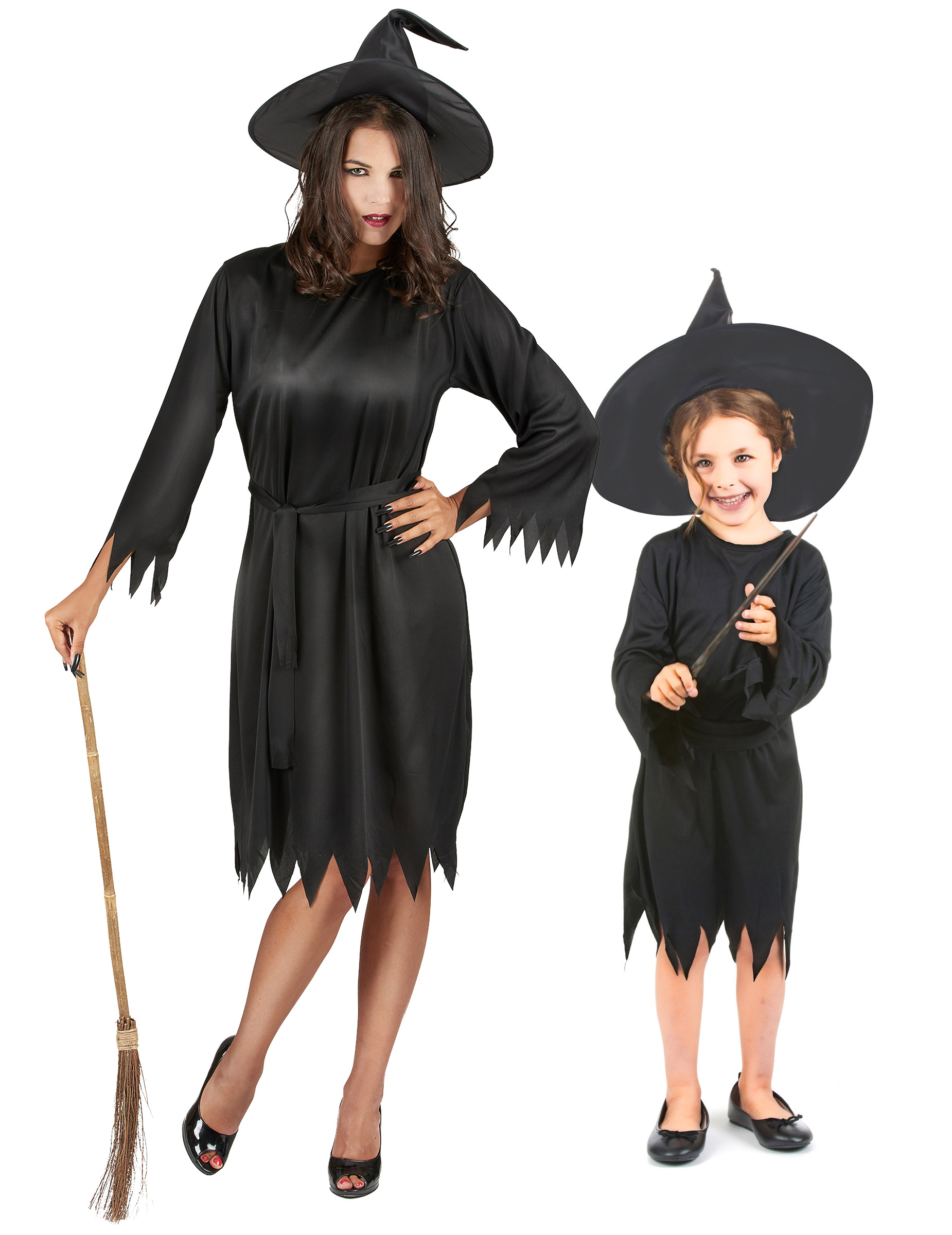 Dunkle Hexen Halloween-Paarkostüm für Mutter und Tochter schwarz von BCI