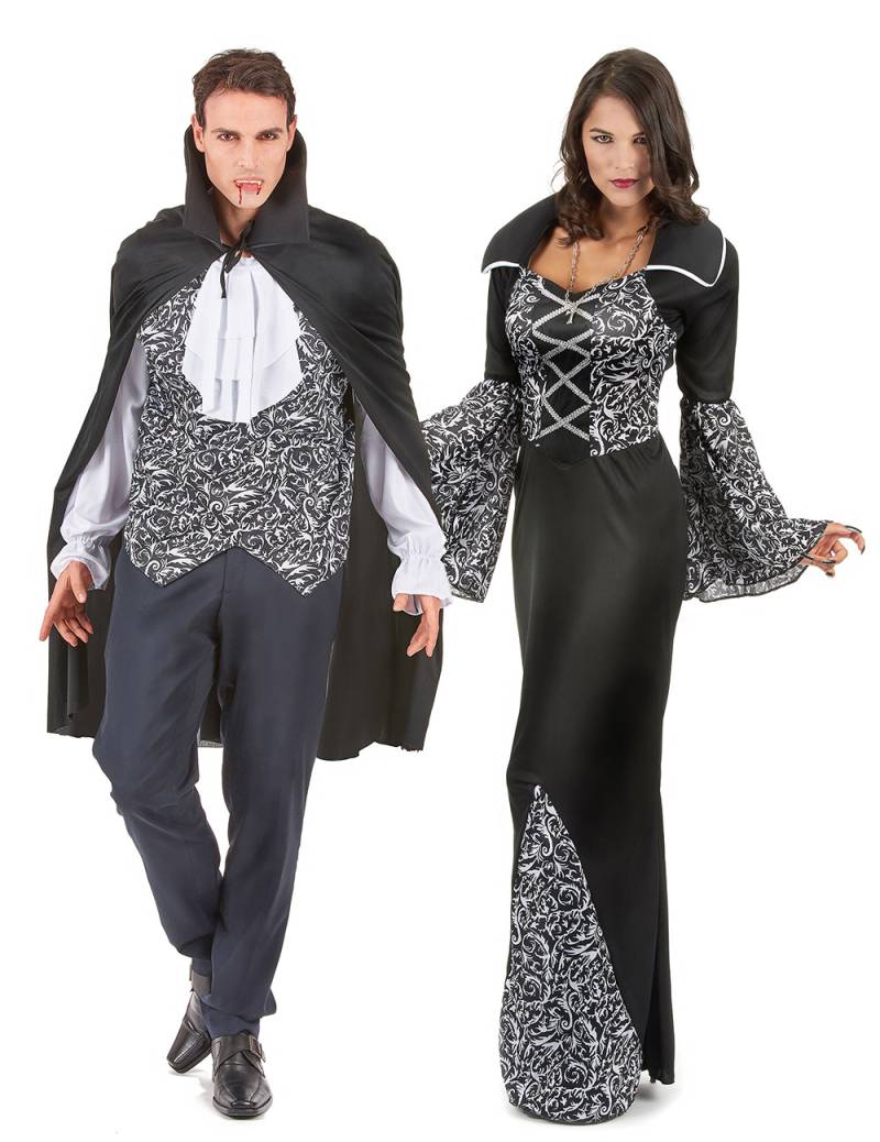 Edler Vampir-Paarkostüm Halloween schwarz-weiss von BCI