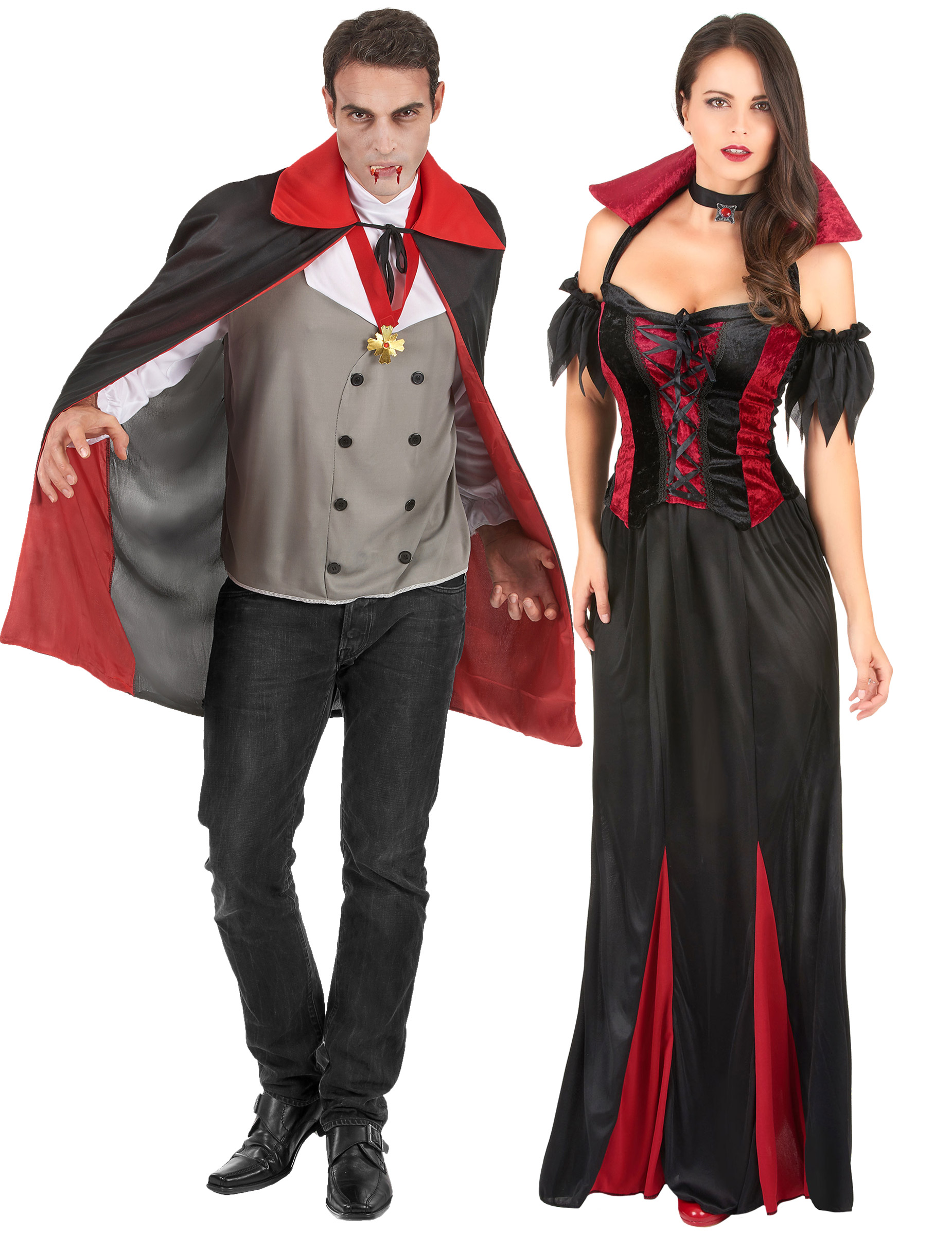 Elegantes Vampir-Pärchen Halloween-Paarkostüm für Erwachsene schwarz-rot-grau Elegantes Vampir-Pärchen Halloween-Paarkostüm für Erwachsene schwarz-rot-grau von BCI