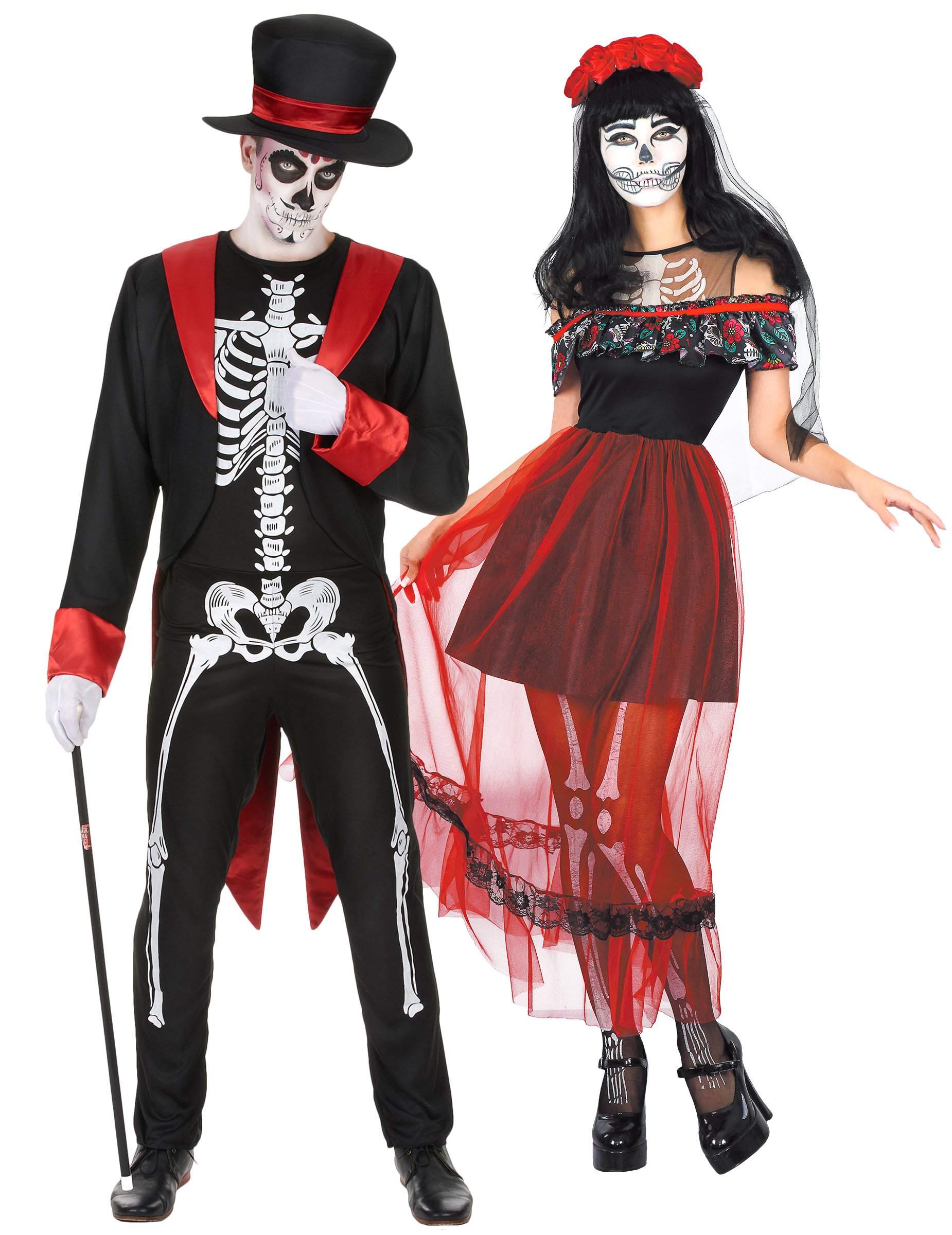 Festliches Dia de los Muertos-Pärchen Halloween-Paarkostüm für Erwachsene bunt von BCI