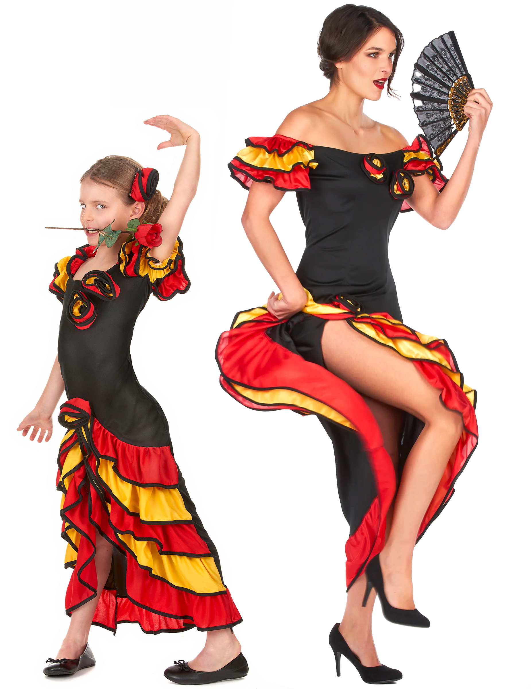 Flamenco-Tänzerinnen - Paarkostüm für Mutter und Tochter schwarz-gelb-rot Flamenco-Tänzerinnen - Paarkostüm für Mutter und Tochter schwarz-gelb-rot von BCI
