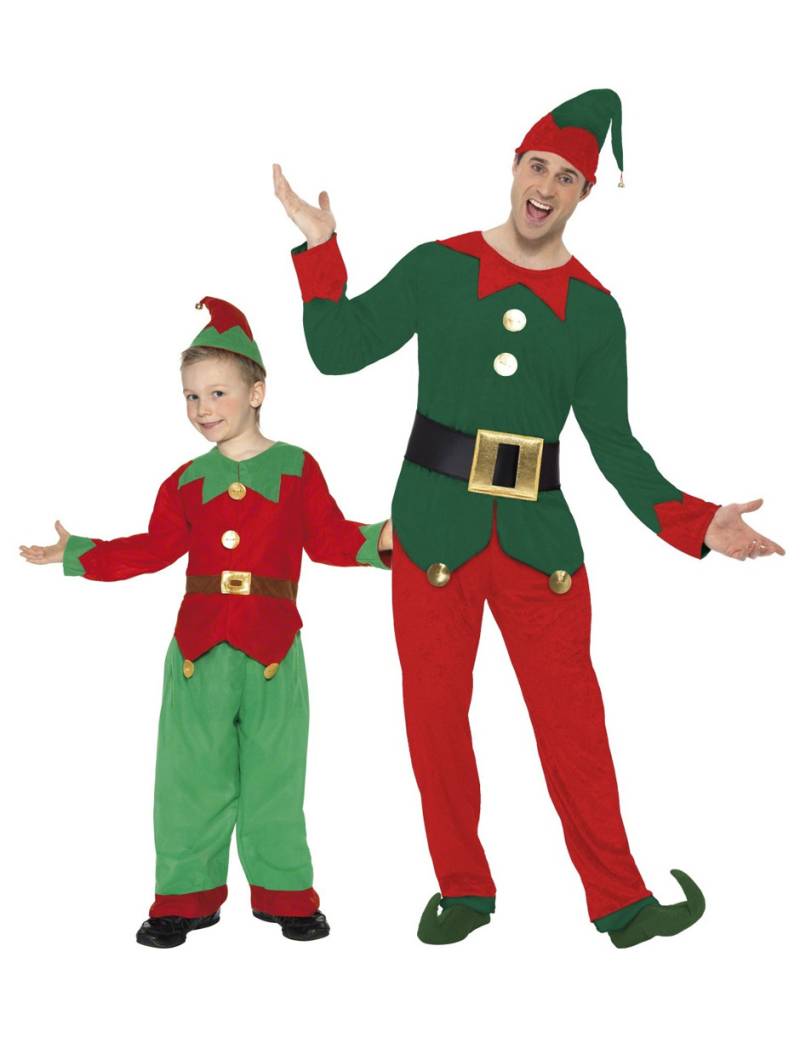 Fröhliche Weihnachtselfen Kostüm-Set für Vater und Sohn rot-grün-weiss von BCI
