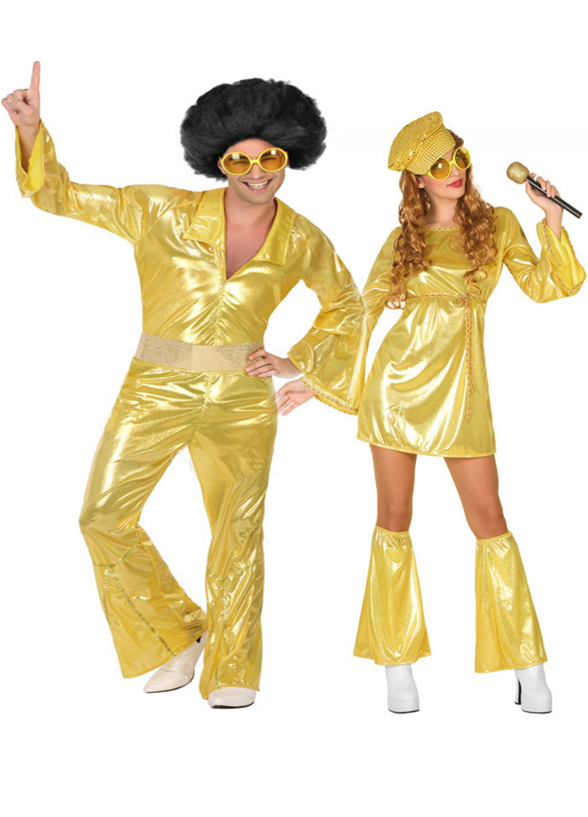 Funky Disco Paarkostüm-Set für Mann und Frau gold Funky Disco Paarkostüm-Set für Mann und Frau gold von BCI