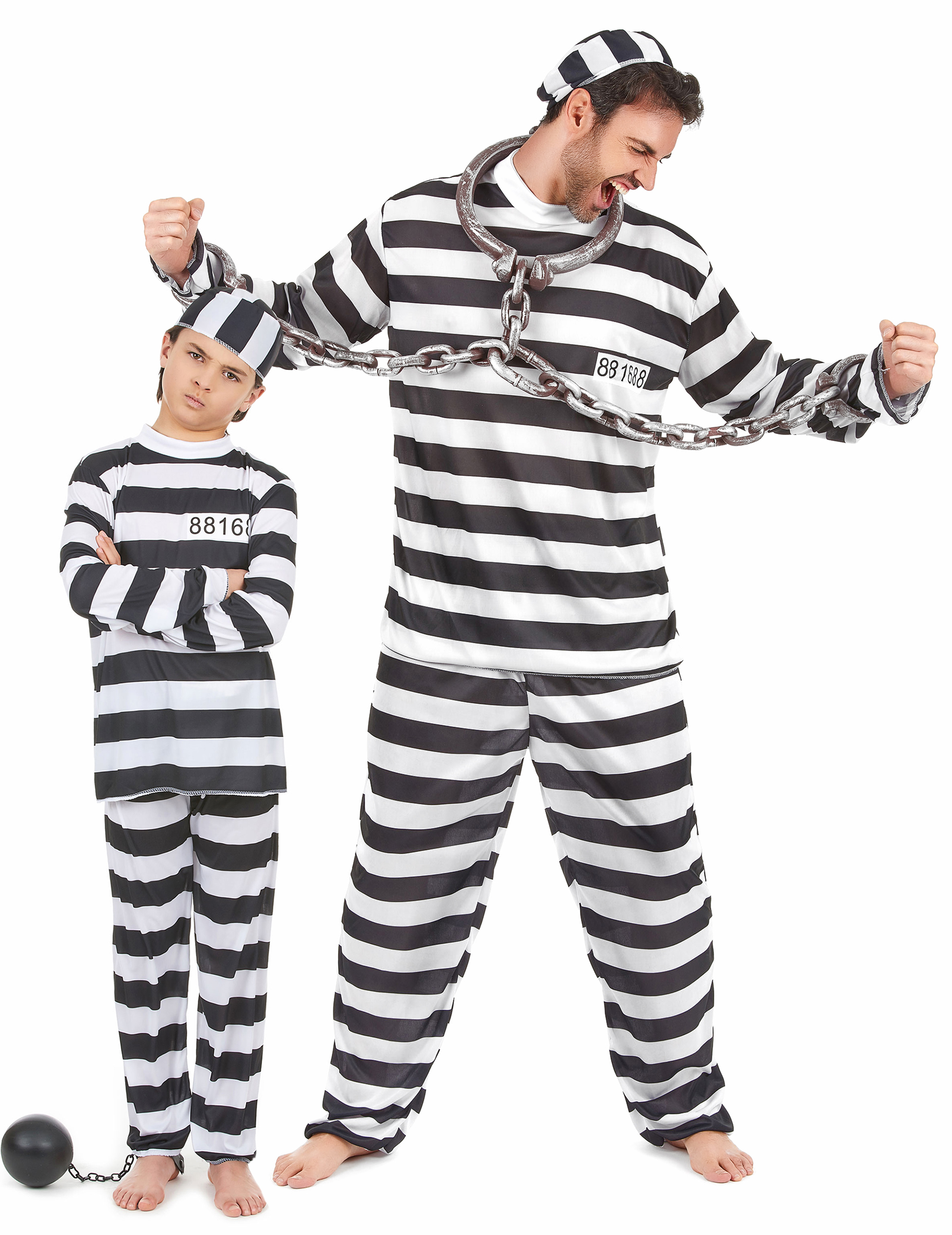 Gefangenen-Paarkostüm für Vater und Sohn schwarz-weiß von BCI