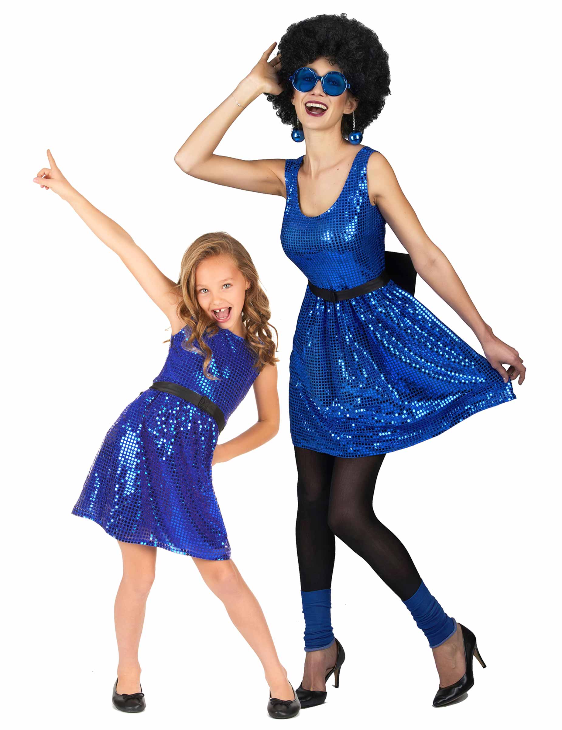 Glitzerndes Disco-Paarkostüm für Mutter und Tochter blau Glitzerndes Disco-Paarkostüm für Mutter und Tochter blau von BCI