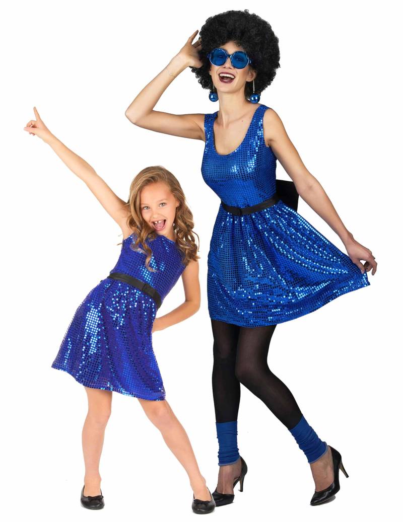 Glitzerndes Disco-Paarkostüm für Mutter und Tochter blau Glitzerndes Disco-Paarkostüm für Mutter und Tochter blau von BCI