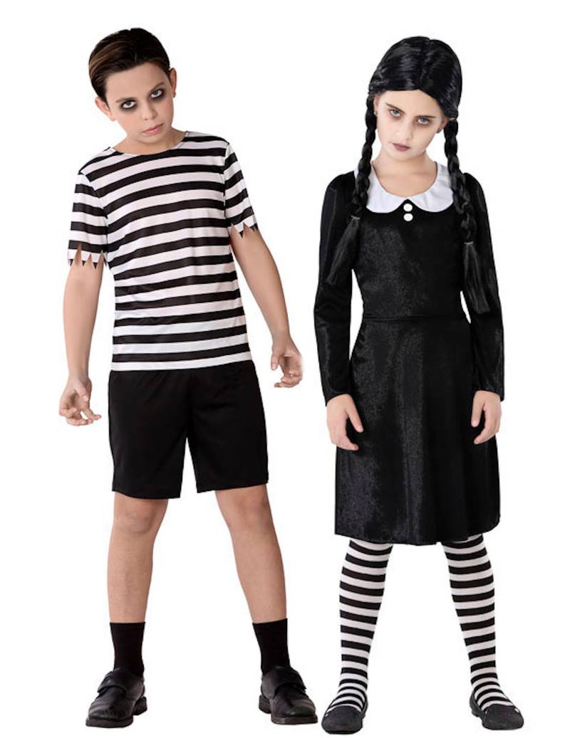 Gothic-Geschwister Paarkostüm für Kinder Halloweenkostüm schwarz-weiss von BCI