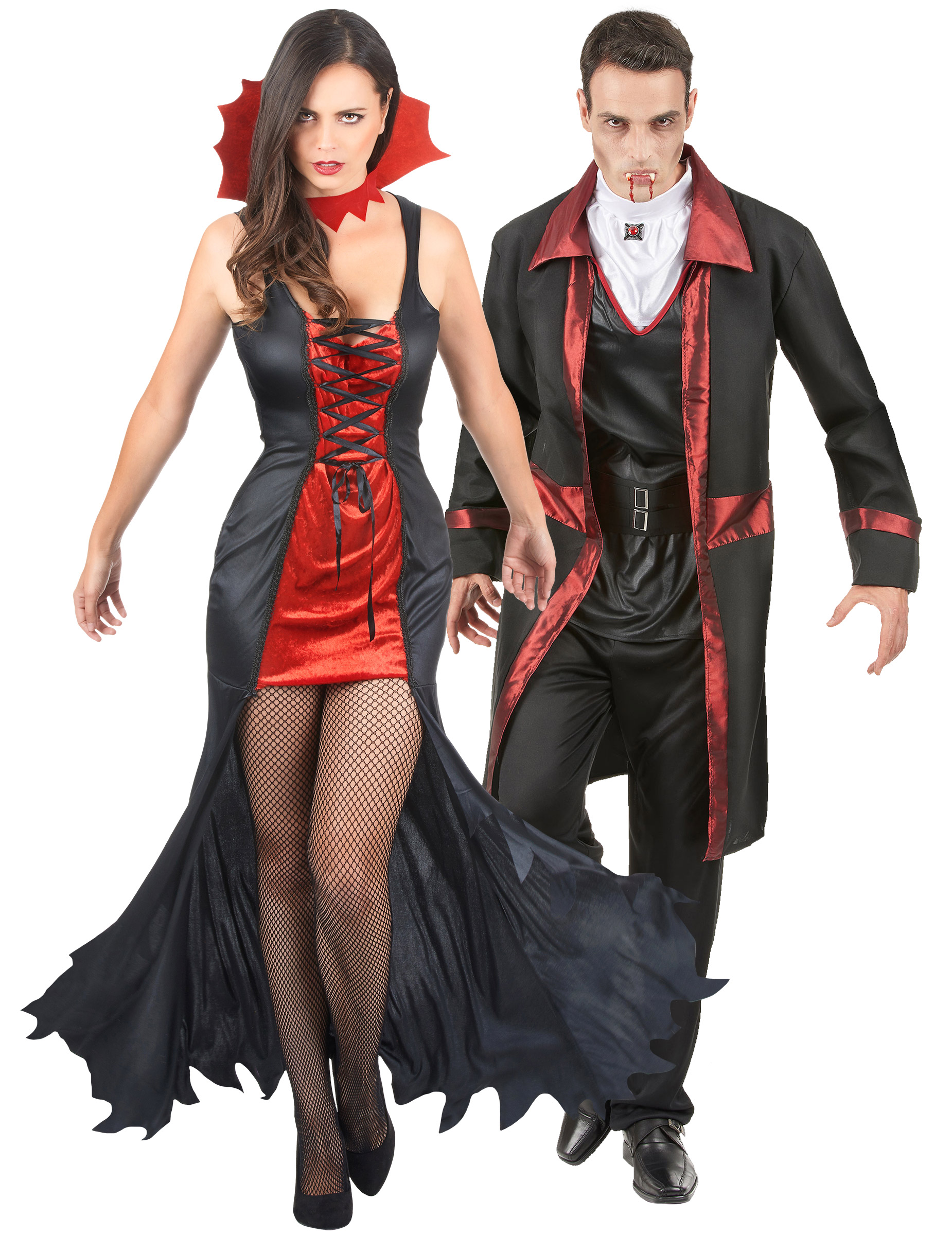 Gotisches Vampir-Pärchen Halloween-Paarkostüm für Erwachsene schwarz-rot-weiß von BCI