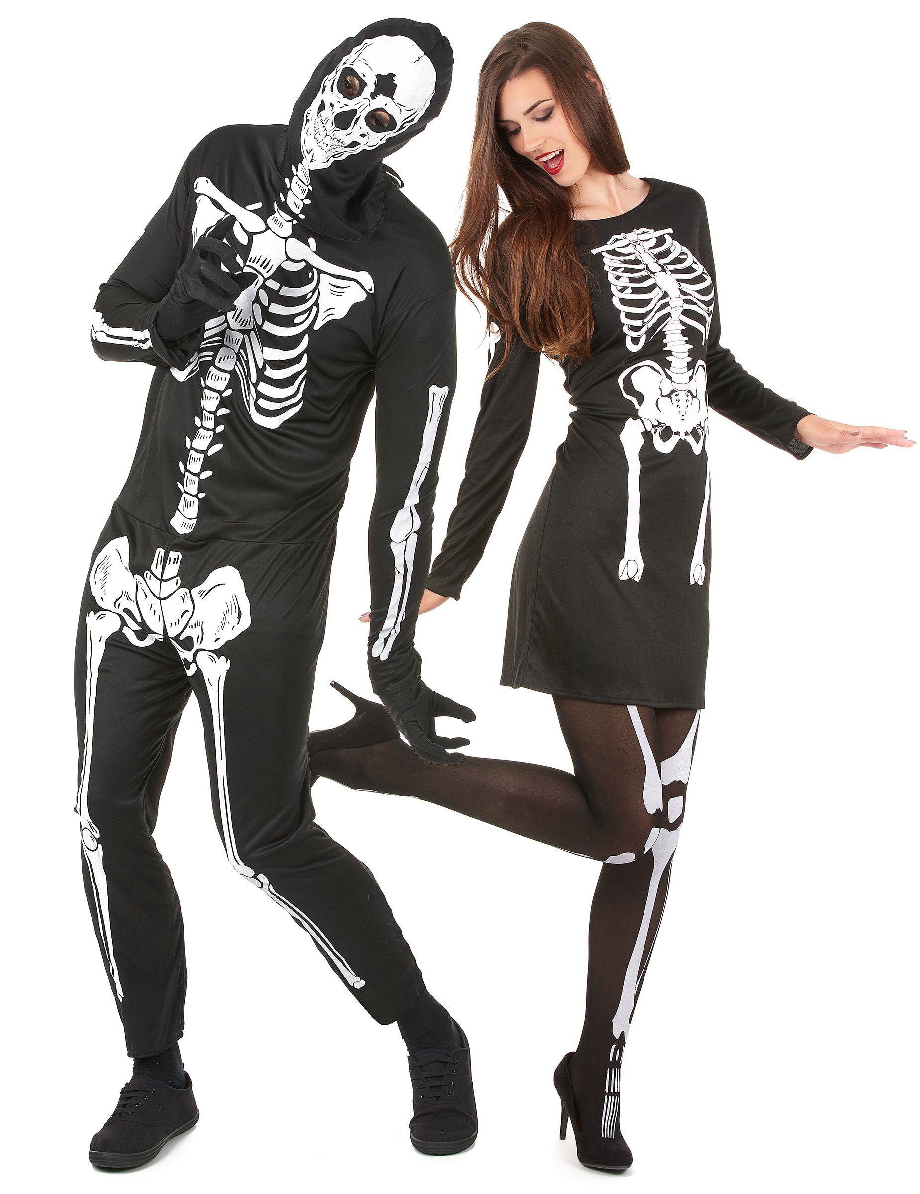 Gruseliges Skelett-Paarkostüm Halloweenkostüm für Erwachsene schwarz-weiss von BCI