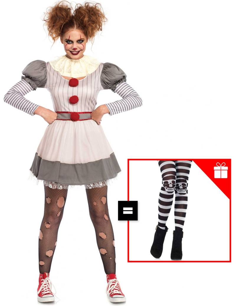 Halloween Horrorclown Damenkostüm in grau weiß rot von BCI