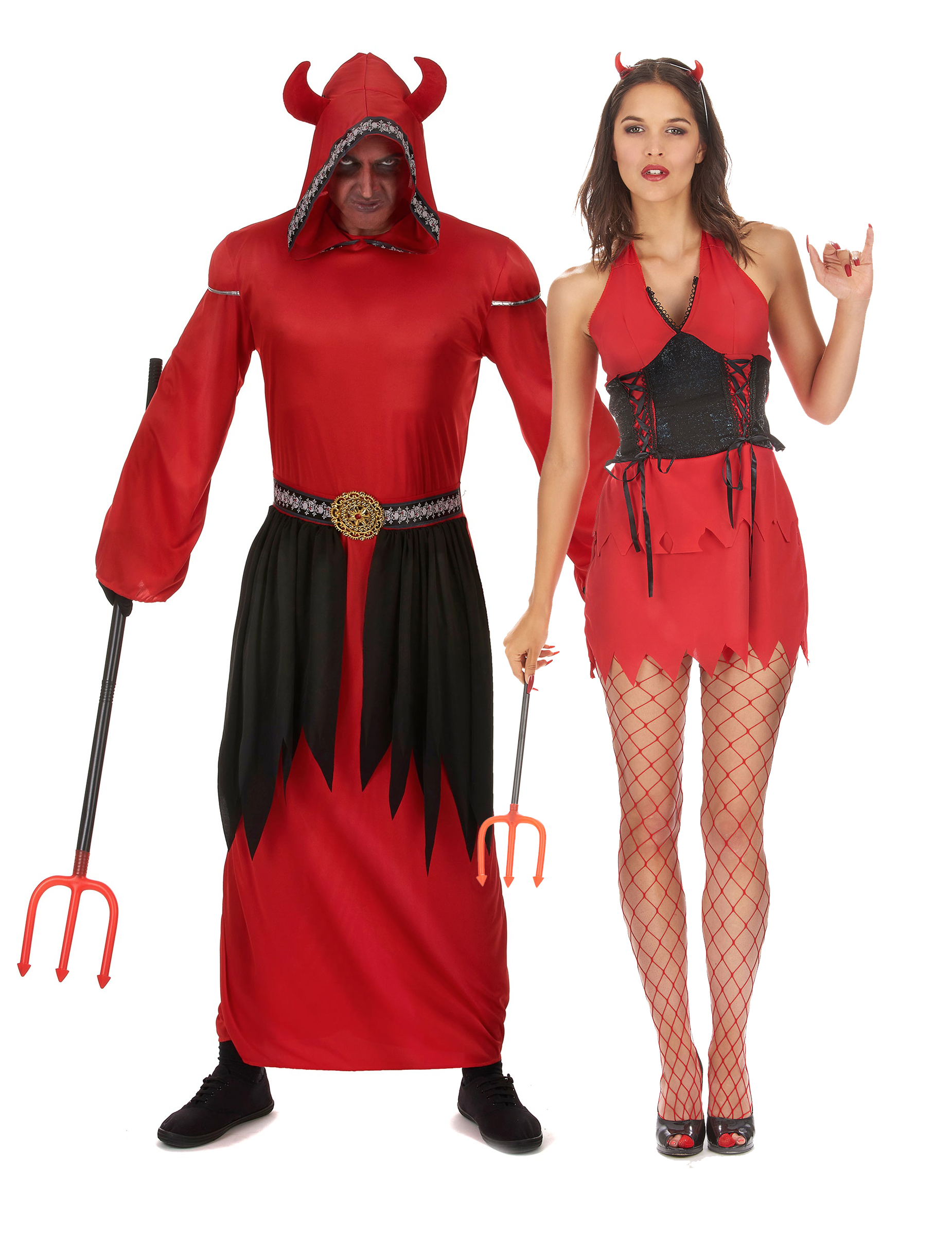 Halloween-Paarkostüm Teufel für Erwachsene rot-schwarz von BCI