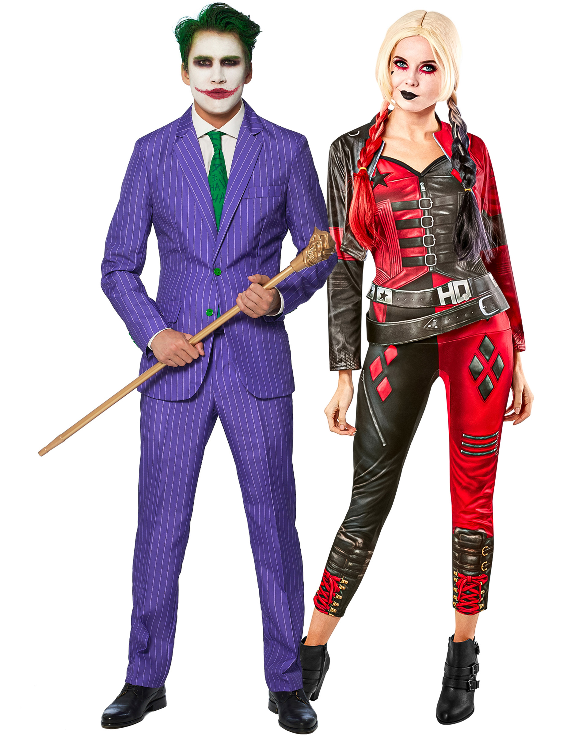 Harley Quinn und Joker-Paarkostüm Suicide Squad 2 Suitmeister schwarz-rot-lila-grün von BCI