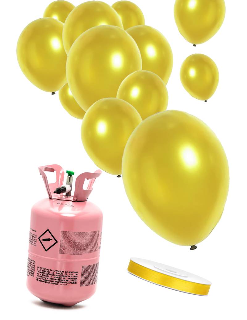 Heliumflaschen Set mit 12 goldenen Ballons und Satinband von BCI