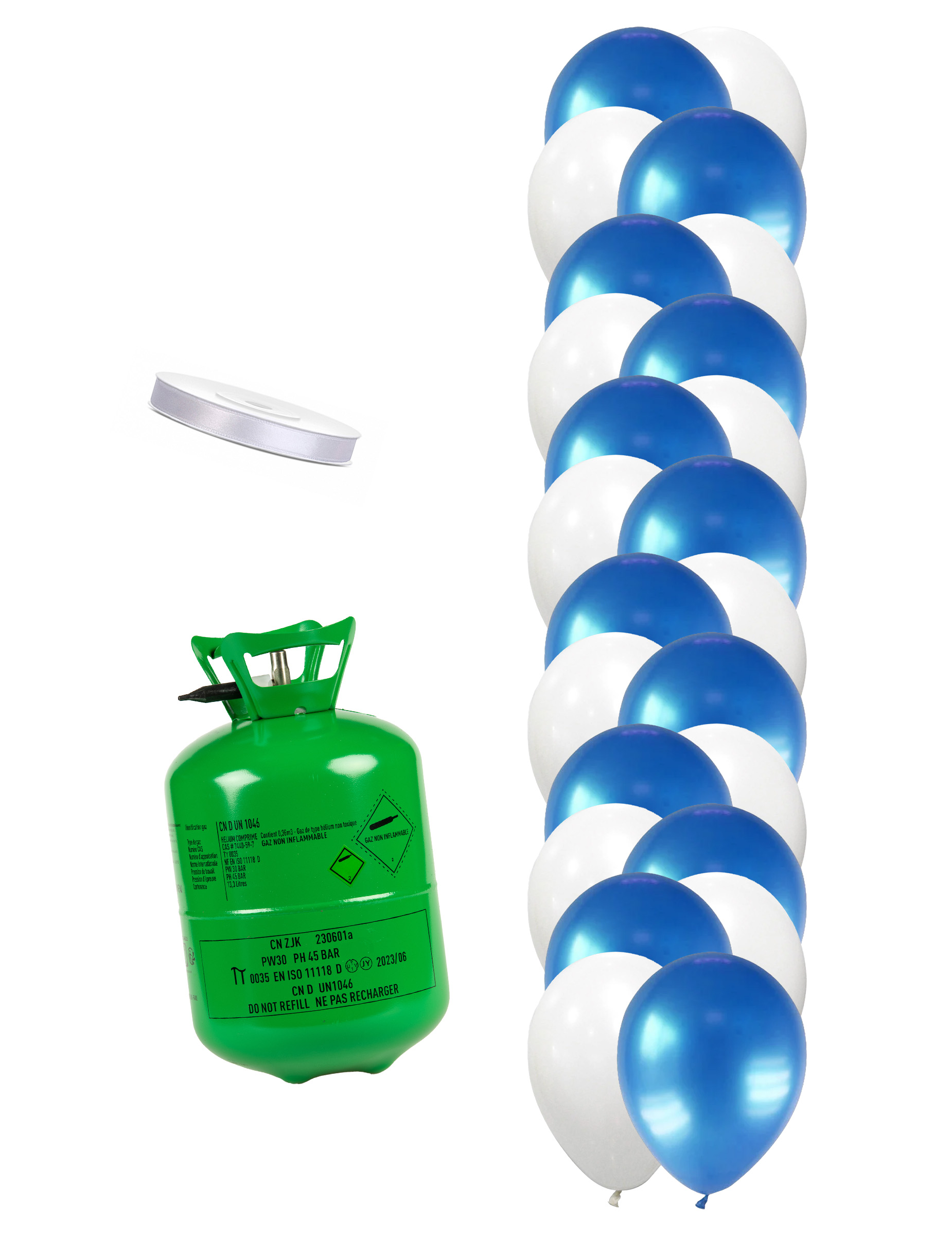 Heliumflaschen Set mit 12 weißen Ballons, 12 blauen Ballons mit Band Heliumflaschen Set mit 12 weißen Ballons, 12 blauen Ballons mit Band von BCI