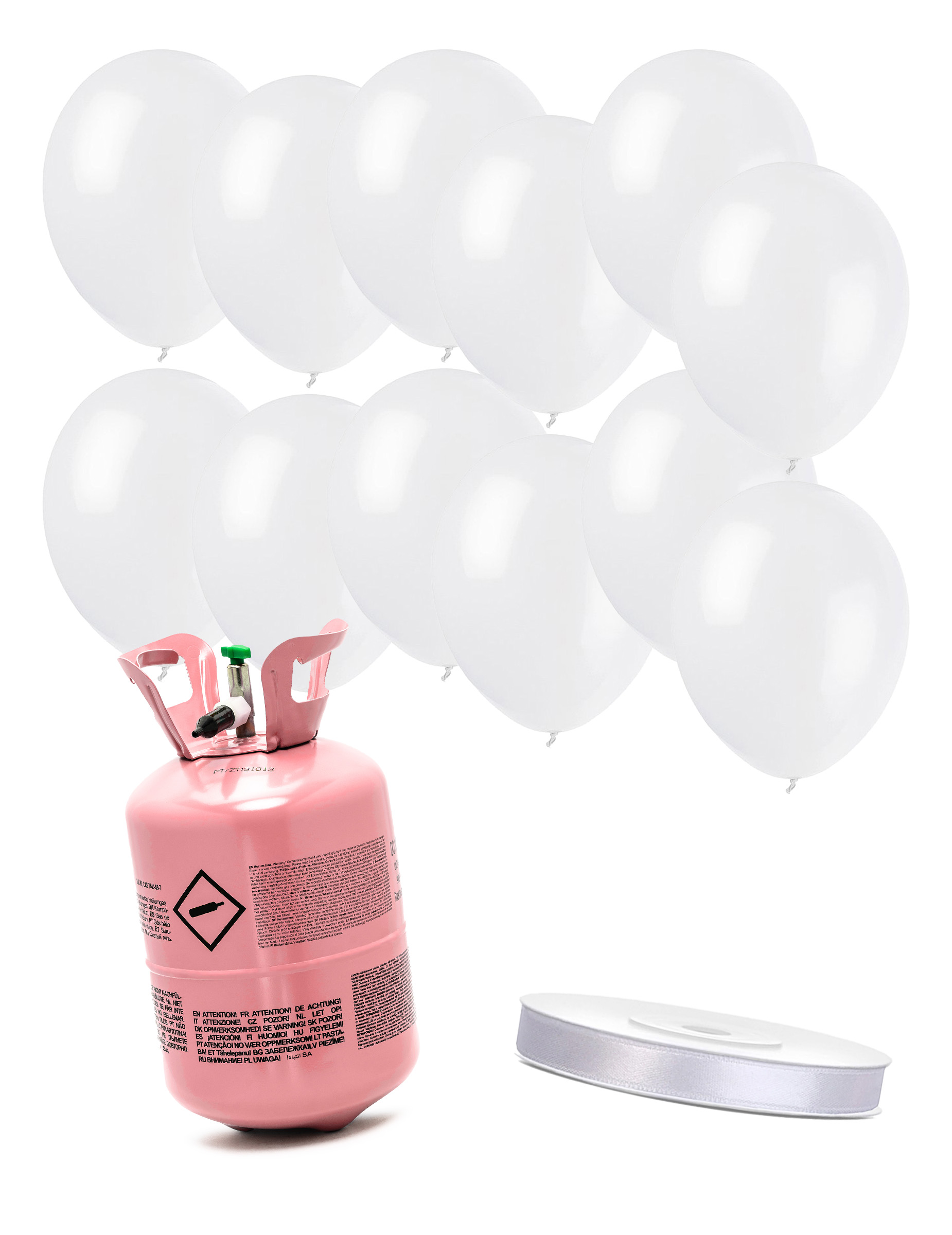 Heliumflaschen Set mit 12 weißen Ballons und Band von BCI