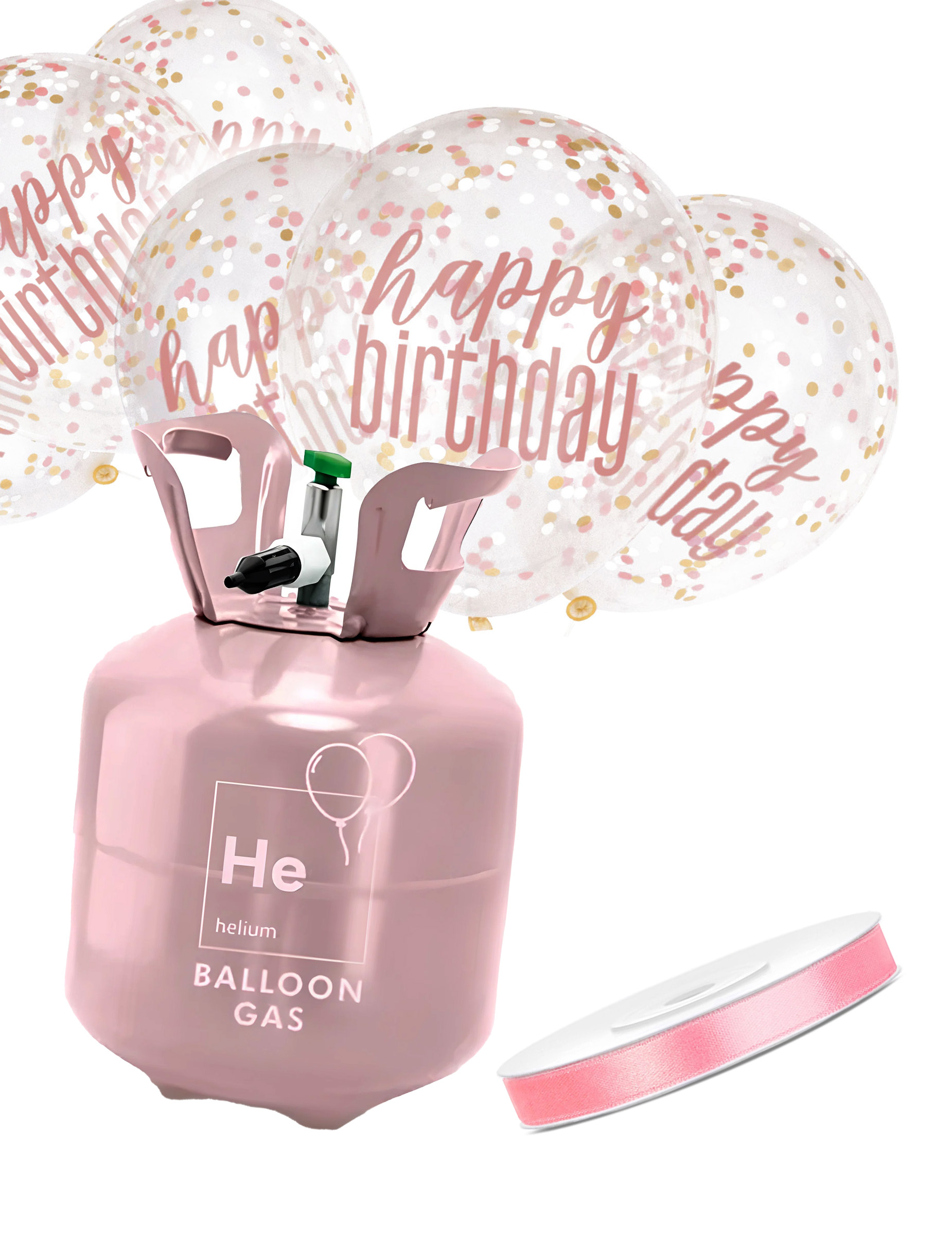 Heliumflaschen Set mit 6 transparenten Konfettiballons mit Satinband Heliumflaschen Set mit 6 transparenten Konfettiballons mit Satinband von BCI